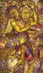 Pitso ya Badimo - Invocation - 2003 mixed media on canvas 170 x 100 cm